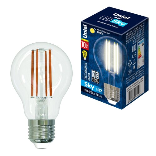LED-A60-10W/NW/E27/CL PLS02WH Лампа светодиодная. Форма "A", прозрачная. Серия Sky. Белый свет (4000K) - фото