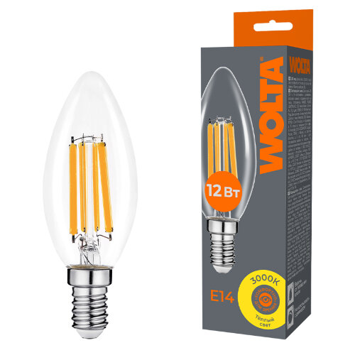 Светодиодная лампа WOLTA FILAMENT WF-C35-12W3KE14 12Вт 3000K Е14 - фото 1.