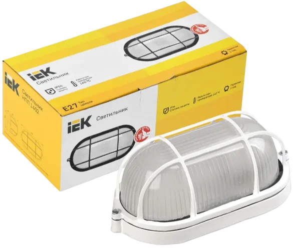 Светильник накладной 1хЕ27 Белый IP54 | ОВАЛ с решёткой | НПП 1402 | - IEK. Фото 2