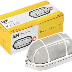 Светильник накладной 1хЕ27 Белый IP54 | ОВАЛ с решёткой | НПП 1402 | - IEK