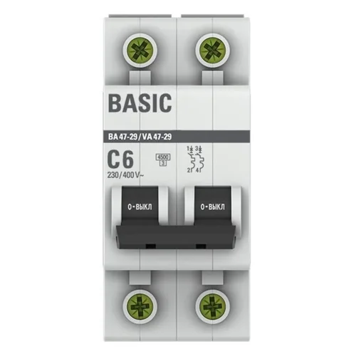 Выключатель автоматический модульный 2п C 6А 4.5кА ВА 47-29 Basic EKF mcb4729-2-06C - фото 2