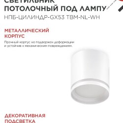 Светильник потолочный НПБ-ЦИЛИНДР-GХ53 TBM-NL-WH с подсветкой 80х80мм белый IN HOME
