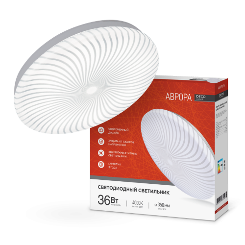 Светильник светодиодный серии DECO АВРОРА 36Вт 230В 4000К 3240Лм 380х55мм IN HOME - Фото