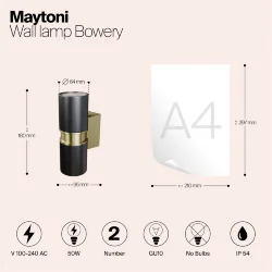 Настенный светильник (бра) Бауэри / Bowery GU10x2 50Вт IP 54 (Черный) O582WL-02B