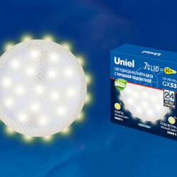 LED-GX53-7W-3000K+3000K-GX53-PR PLB02WH Лампа светодиодная, призма.Теплый белый свет 3000K, Торцевая подсветка, Теплый белый свет 3000K.