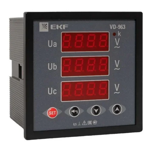 Вольтметр цифровой VD-963 на панель 96х96 трехфазный EKF vd-963 - фото