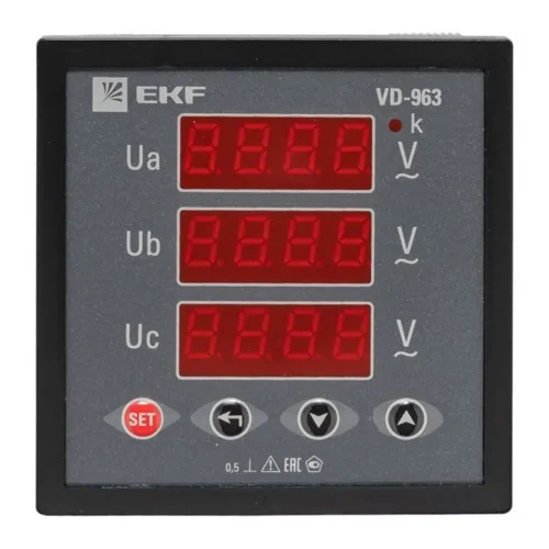 Вольтметр цифровой VD-963 на панель 96х96 трехфазный EKF vd-963 - фото 2