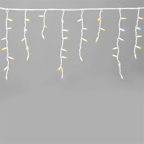 Гирлянда Бахрома 3,1 x 0,5 м Желтая с Мерцанием Белого Диода 220В, 120 LED, Провод Белый Каучук, IP65. Фото 1.