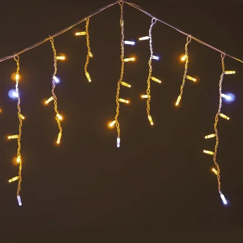 Гирлянда Бахрома 3,1 x 0,5 м Желтая с Мерцанием Белого Диода 220В, 120 LED, Провод Белый Каучук, IP65. Фото 3.