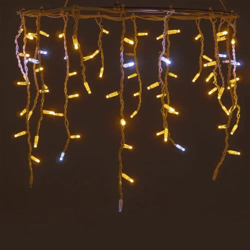 Гирлянда Бахрома 3,1 x 0,5 м Желтая с Мерцанием Белого Диода 220В, 120 LED, Провод Белый Каучук, IP65. Фото 6.