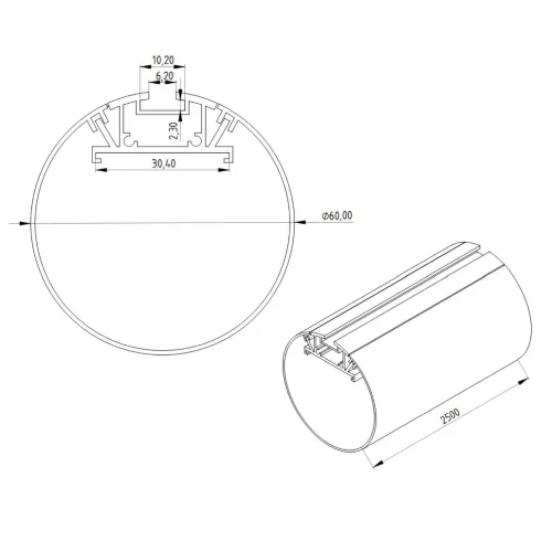 Алюминиевый профиль круглый 311 (2500x60мм с рассеивателем) - фото II