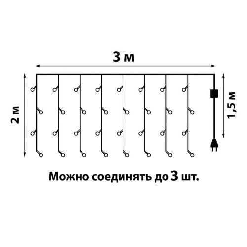 ULD-C3020-240-STK WHITE IP44 Занавес светодиодный со статическим свечением, 3х2м, Соединяемый, 240 светодиодов, Белый свет, Провод прозрачный, TM Uniel - фото 15