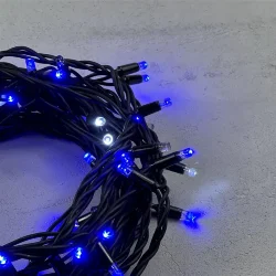 Гирлянда Нить 10м Синяя с Мерцанием Белого Диода 220В, 75 LED, Провод Черный Каучук, IP65