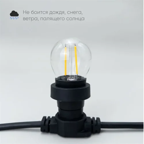 Лампа Филаментная Шар Ø45 мм 220В, Цоколь E27, 2 Вт, Тепло-белая, 2700К. Фото 2.