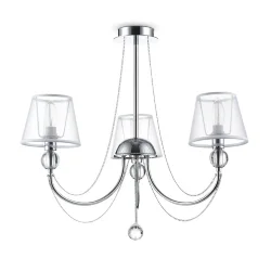 Светильники станут украшением интерьера, придадут ему шарм. Арматура светильников - из металла, а абажуры – из прозрачной органзы и ПВХ. Каждый из светильников серии дополнен тонкими серебристыми цепочками, а основания рожков украшены стеклянными прозрачн