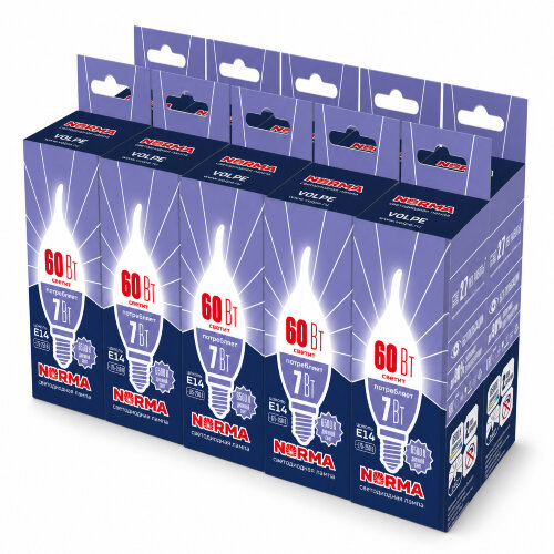 LED-CW37-7W-6500K-E14-FR-NR SET10 Лампа светодиодная, Форма свеча на ветру, матовая, Серия Norma, Дневной белый свет 6500K, Упаковка 10 штук - фото 1