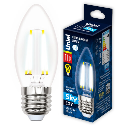 LED-C35-11W-4000K-E27-CL PLS02WH Лампа светодиодная, Форма свеча, прозрачная, Серия Sky, Белый свет 4000К. - фото 5