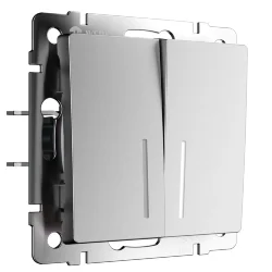 Выключатель двухклавишный проходной с подсветкой серебряный матовый W1122165