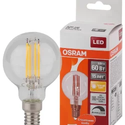 Лампа светодиодная филаментная 5W/4000К (=60W) DIM E14 | Шарик | LED Star 2Y | - OSRAM
