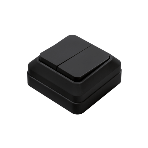 Выключатель двухклавишный BOLLETO черный накладной 7023B IN HOME - Фото