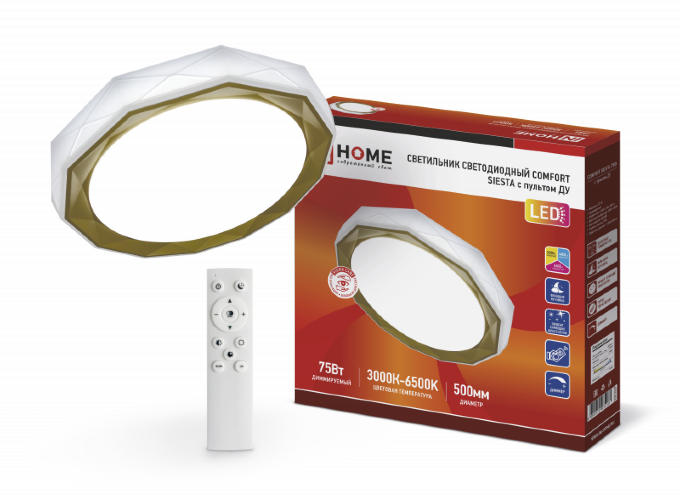 Светильник светодиодный COMFORT SIESTA 75Вт 230В 3000-6500K 6000Лм 520x90мм с пультом ДУ IN HOME - Фото 8