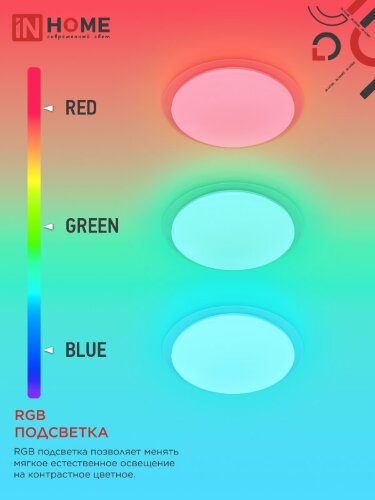 Светильник светодиодный COMFORT GALAXY-RGB 75Вт 230В 3000-6500K 6000Лм 555x85мм с пультом ДУ IN HOME - Фото 4