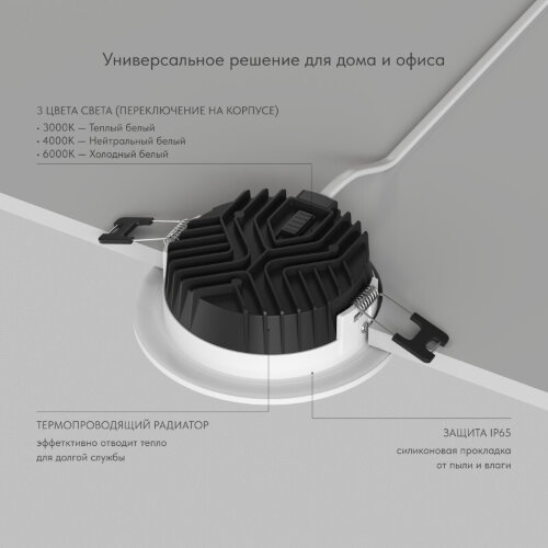 Встраиваемый светильник VERSA, IP65, 7 вт, 3000-4000-6000К, 110-265V AC. Фото 3