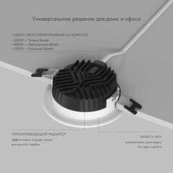 Встраиваемый светильник VERSA, IP65, 7 вт, 3000-4000-6000К, 110-265V AC, Denkirs DK2461-WH