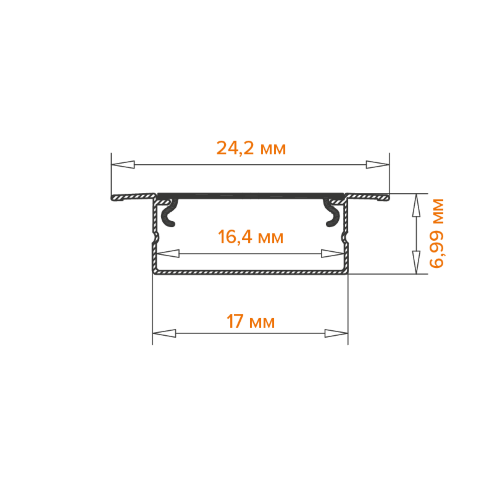 Профиль алюминиевый WOLTA WAP-I-24/7/2000-A-LITE встраиваемый серый 24х7х2000мм толщина 0,3мм - фото 2.