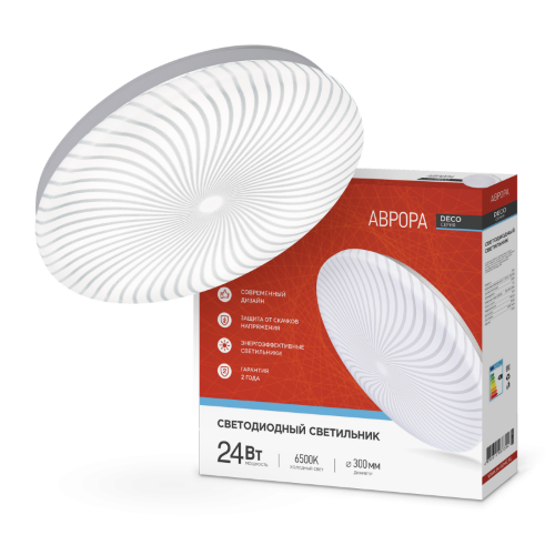 Светильник светодиодный серии DECO АВРОРА 24Вт 230В 6500К 2160Лм 330х55мм IN HOME - Фото