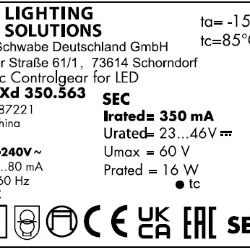 VS 16W DALI2/Single 350мА 23-46V ECXd 350.563 150x43x25мм - Драйвер для светодиодов Vossloh-Schwabe