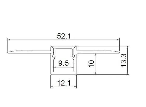 Алюминиевый профиль встраиваемый в гипсокартон 343 (2500*52,1/12,1*13,3мм с рассеивателем) - фото 2.