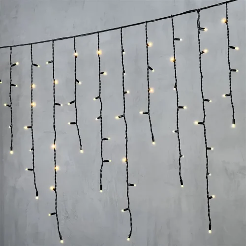 Гирлянда Бахрома 3,2 x 0,9 м Тепло-Белая 220В, 168 LED, Провод Черный Каучук, IP65. Фото 1.