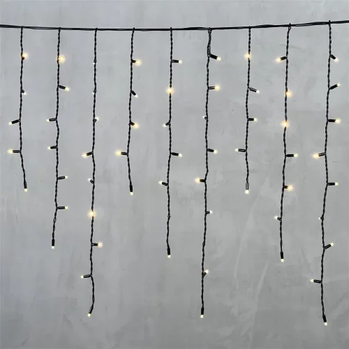 Гирлянда Бахрома 3,2 x 0,9 м Тепло-Белая 220В, 168 LED, Провод Черный Каучук, IP65. Фото 6.