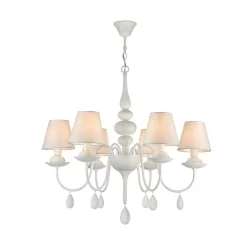 Дизайн светильников серии Eliza - это дуэт классики и современности. Акцент в данной серии сделан на белый цвет, в котором выполнена арматура, абажуры, сделанные из ткани на ПВХ, и каплевидные подвески из матового стекла (Белый)