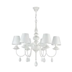 Дизайн светильников серии Eliza - это дуэт классики и современности. Акцент в данной серии сделан на белый цвет, в котором выполнена арматура, абажуры, сделанные из ткани на ПВХ, и каплевидные подвески из матового стекла (Белый)