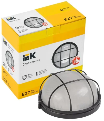 Светильник НПП 1302 60Вт E27 IP54 черн. круг с решеткой IEK LNPP0-1302-1-060-K02 - фото 2