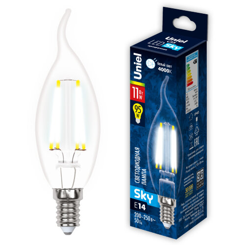 LED-CW35-11W-4000K-E14-CL PLS02WH Лампа светодиодная, Форма свеча на ветру, прозрачная, Серия Sky, Белый свет 4000К. - фото 5