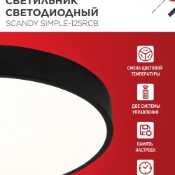 Светильник светодиодный SCANDY SIMPLE-125RCB 125Вт 230В 3000-6500K 10000Лм 400x50мм пульт ДУ черный IN HOME