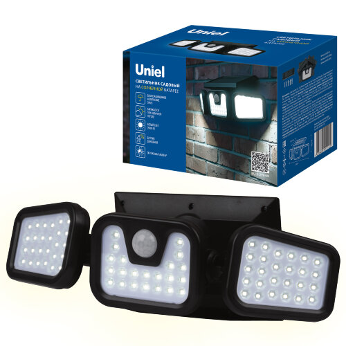 USL-F-263-PT120 SENSOR Садовый светильник на солнечной батарее с датчиком движения, 74 светодиода, Белый свет, 1x18650 Li-Io аккумулятор в-к, IP44, TM Uniel - фото 10