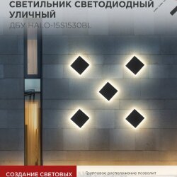 Светильник уличный светодиодный ДБУ HALO-S1530BL 15Вт 3000К IP54 150x50мм квадратный черный IN HOME