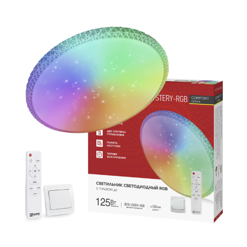 Светильник светодиодный COMFORT MYSTERY-RGB 125Вт 230В 3000-6500K 10000Лм 500x80мм с пультом ДУ IN HOME - Фото