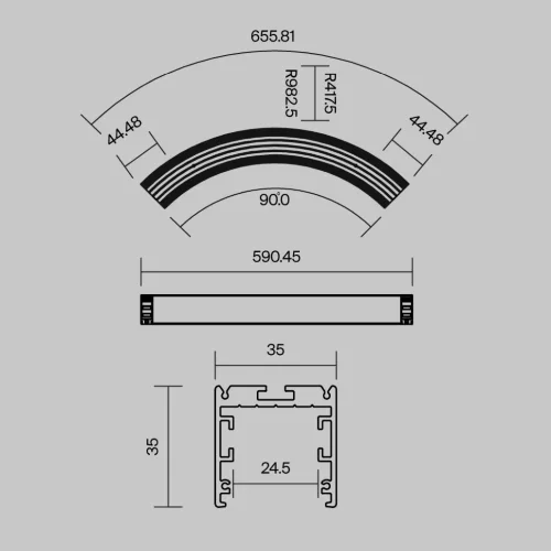 Радиусный профиль 35x35 Ø800мм 1/4 круга черный (Черный) - фото 6