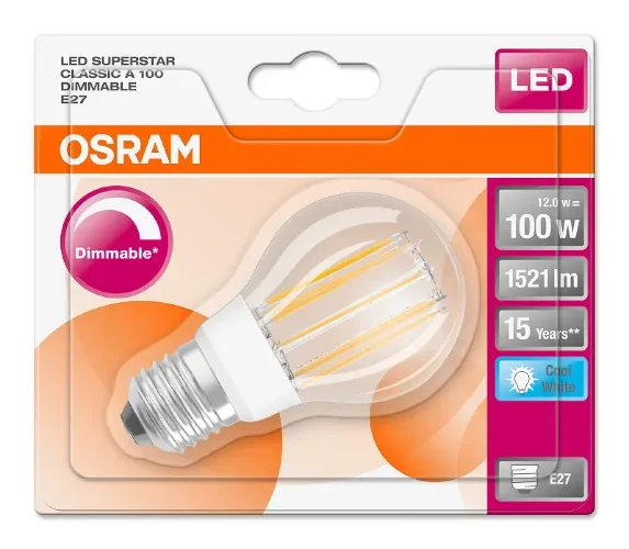 Лампа светодиодная филаментная 12W/4000K (=100W) E27 DIM | LED STAR FILAMENT | - OSRAM. Фото 2