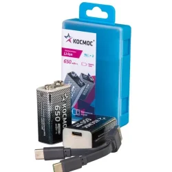 Аккумулятор крона Li-ion 9В 650мВт.ч (уп.2шт) КОСМОС KOCLi9V650mAh2B