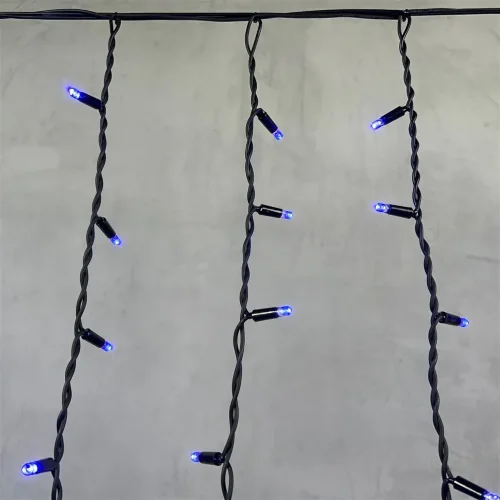 Гирлянда Бахрома 3,2 x 0,9 м Синяя 220В, 168 LED, Провод Черный Каучук, IP65. Фото 2.