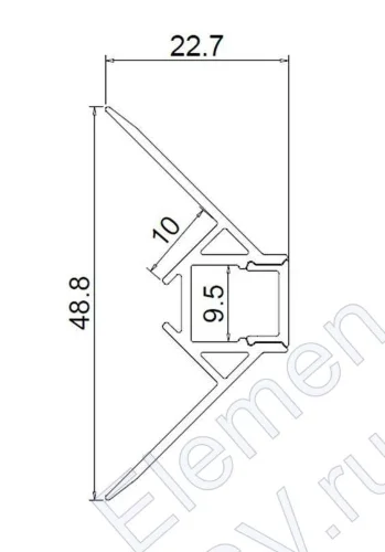 Алюминиевый профиль встраиваемый в гипсокартон 346 (2500*48,8*22,7мм с рассеивателем, внешний угол) - фото 2.