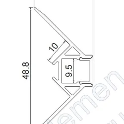 Алюминиевый профиль встраиваемый в гипсокартон 346 (2500*48,8*22,7мм с рассеивателем, внешний угол)