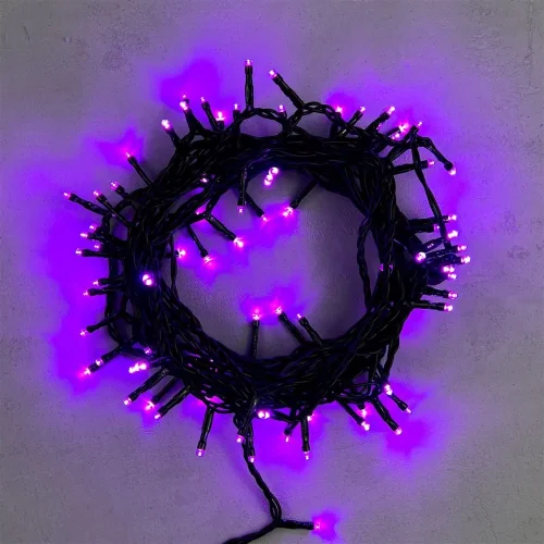 Гирлянда Нить 10м Фиолетовая 24В, 100 LED, Провод Черный ПВХ, IP54. Фото 1.