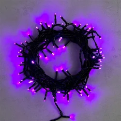 Гирлянда Нить 10м Фиолетовая 24В, 100 LED, Провод Черный ПВХ, IP54